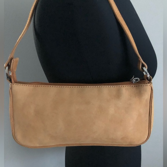 Vintage Suede Y2K Hype Acorn Tan Leather Rhinestone Small Shoulder Bag - Picture 6 of 8